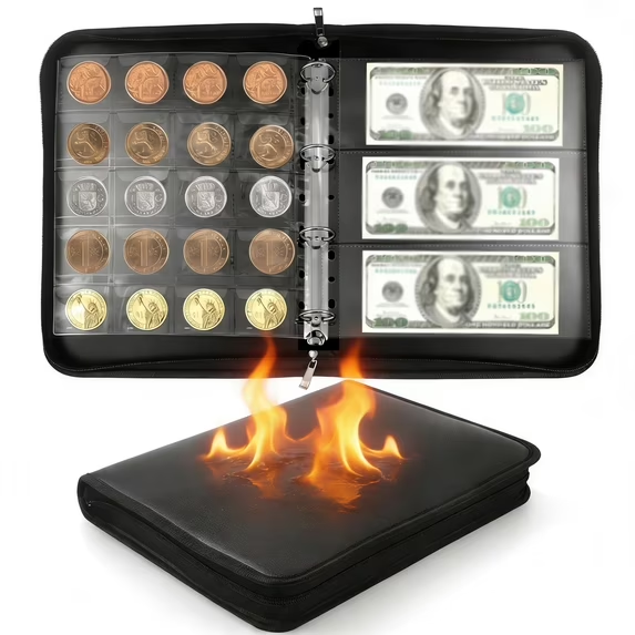 Coin Collection Book Album Holder for Collectors,YAYUFN-360 Pockets Fireproof Coin Collection Book & 36 Paper Money Storage Case,Penny Collection Book for Coin Currency,Bill,Pennies,Badges