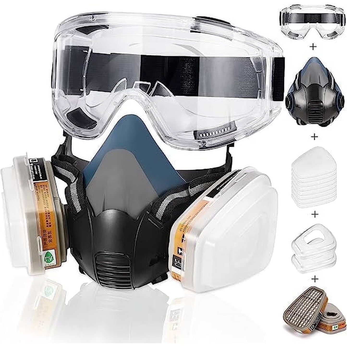 YYKUXI Respirator mask Reusable Half Face Cover Gas with Safety Glasses