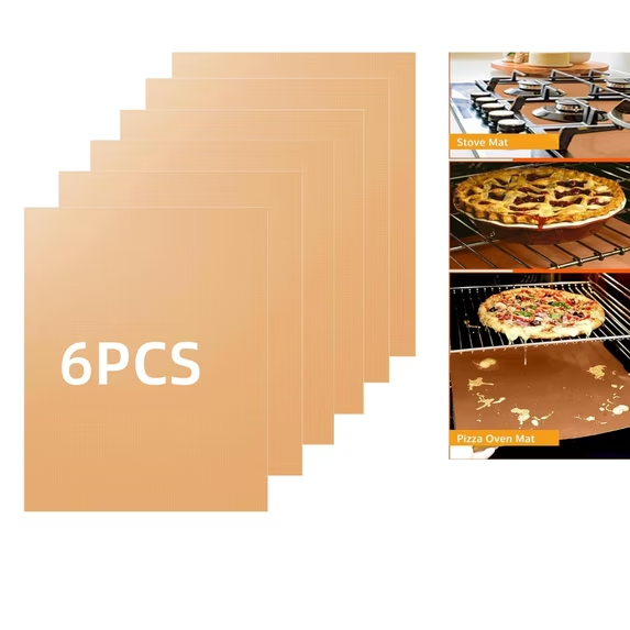 6‑Pack Oven Liners for Bottom of Oven 16" x 12", Heavy‑Duty Non‑Stick Reusable Oven Mat, Dishwasher‑Safe Heat Resistant Cuttable Protector for Electric Gas Toaster Ovens, Air Fryer, Grills, Kitchen