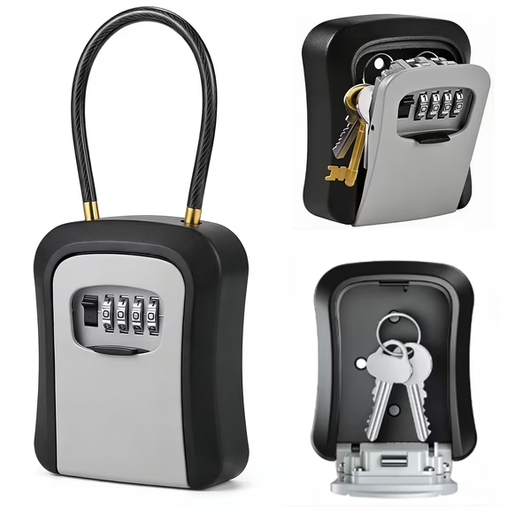 Key Lock Box with Code, Portable Combination Lockbox Wall-Mounted Key Storage Box for House Keys, Resettable Code Safe Security Lock Box for Home