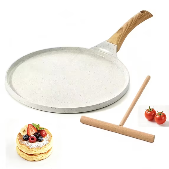 QIYFDDF Nonstick Crepe Pan with Spreader,10-inch Flat Skillet Crepe Pan for Eggs / Steak/Quesadilla / Tortilla / Dosa, Induction Cooker / Gas Stove / Microwave Oven / Gas Stove Universal