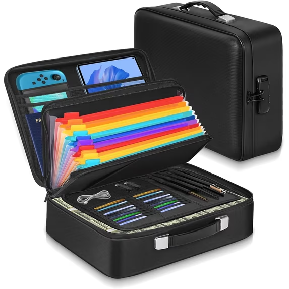5200°F Fireproof Document Box with Lock, Hard Fireproof Waterproof Box Creative Hard-Shell Design Fireproof Safe Box Document Organizer for Important Documents Certificates Laptop Passports Black
