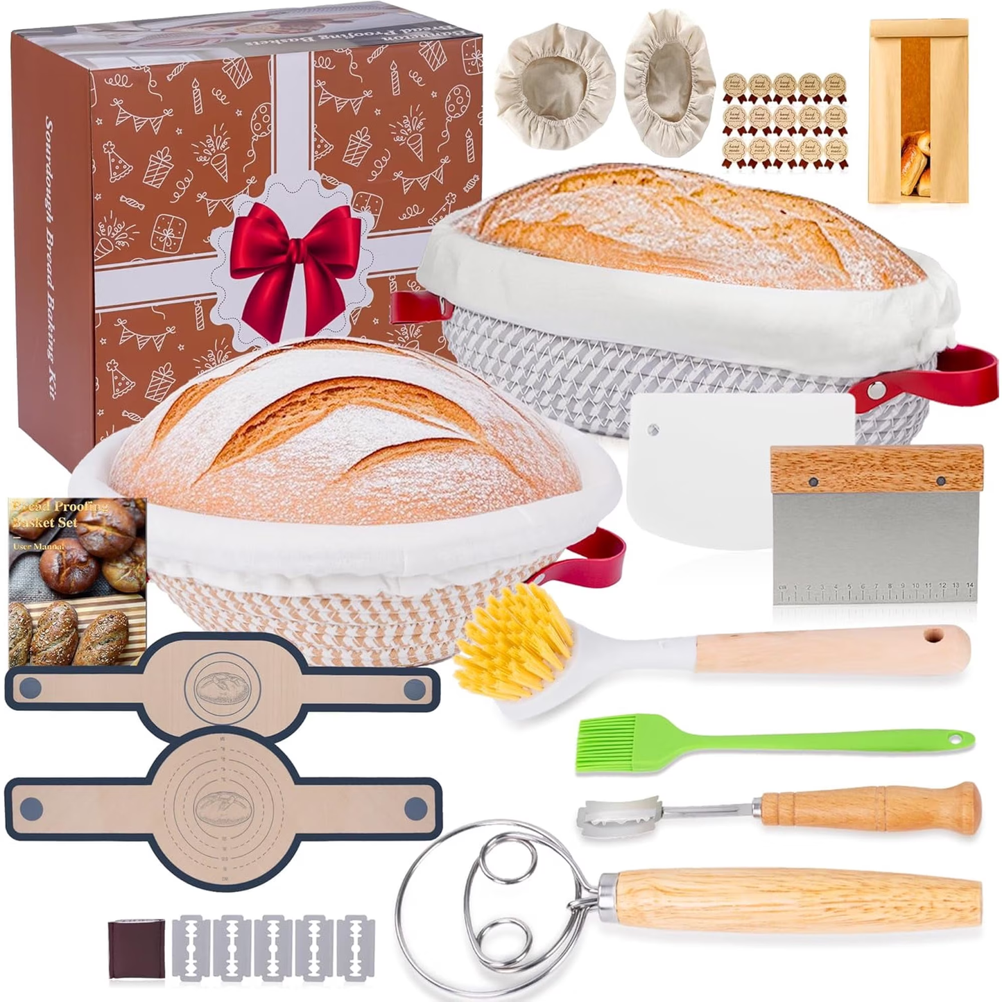 Bread Proofing Basket Set – Pastry Tool & Sourdough Starter Kit for Homemade Bread, 9" Round & 10" Oval Sourdough Baskets with Baking Tools