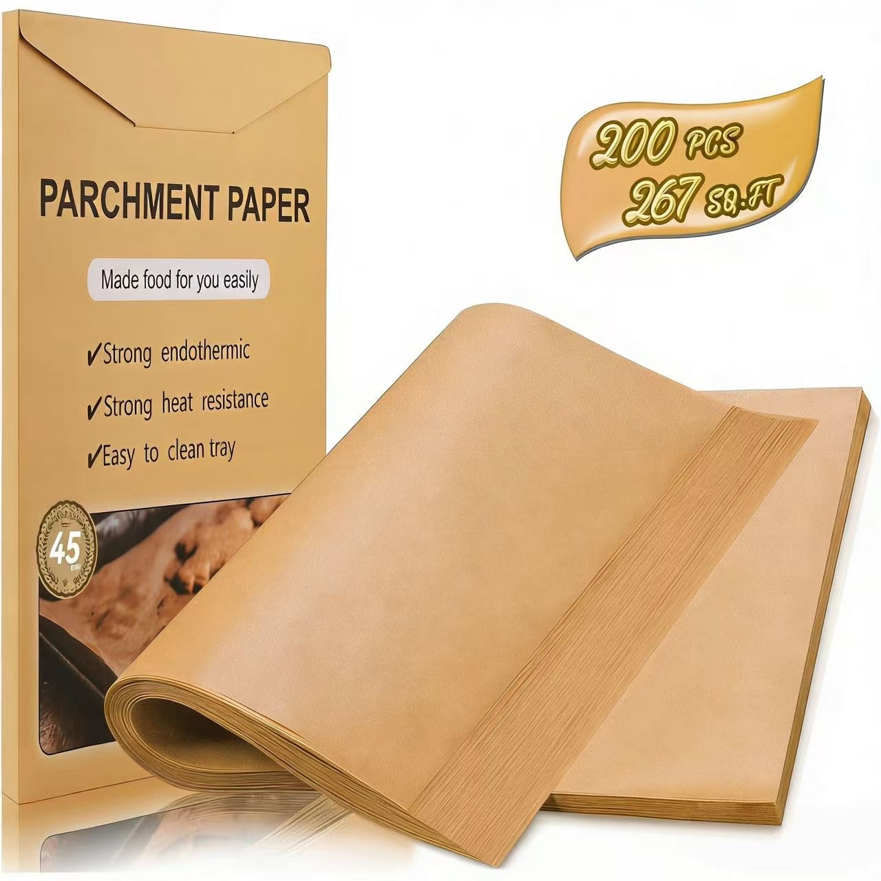 200 Pcs Parchment Paper Sheets, Panbear 12x16 Inches Non-Stick Precut Baking Parchment, Heavy Duty Unbleached Parchment Paper,for Baking Grilling Air Fryer Steaming Bread Cup Cake Cookie 