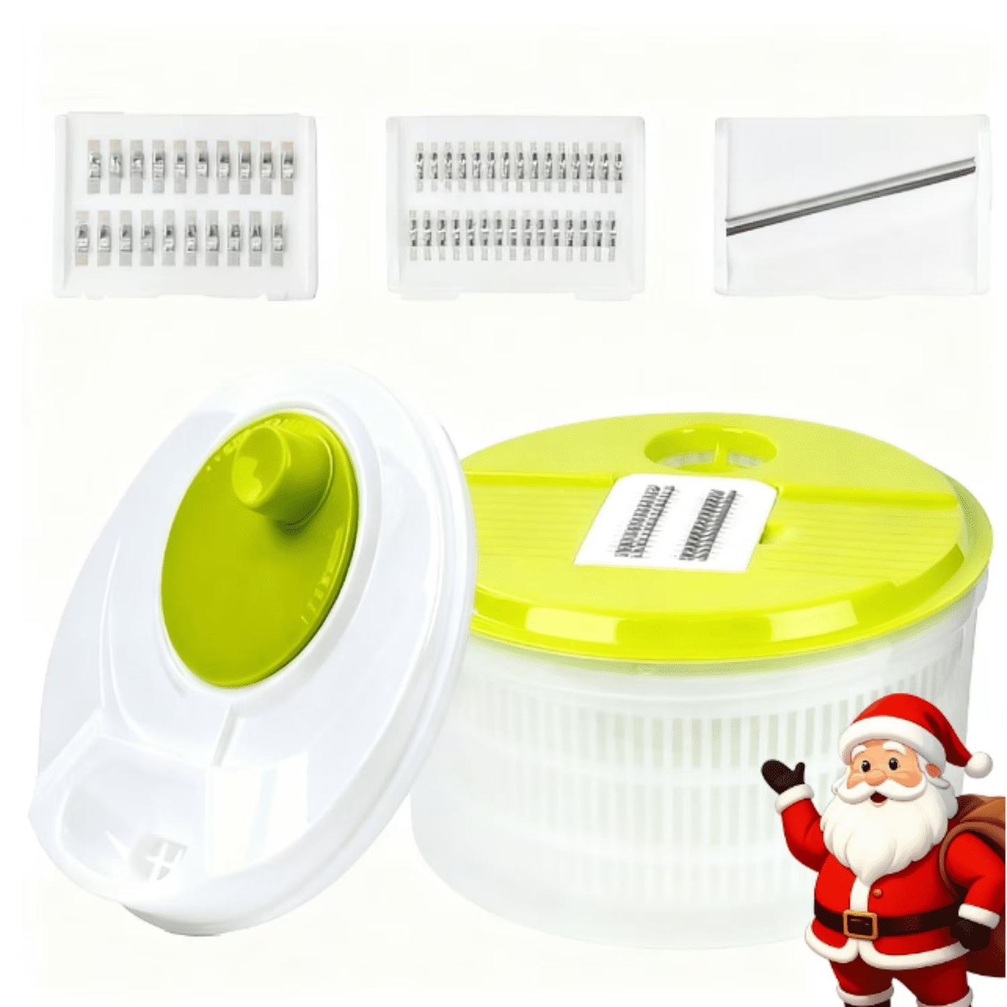 YUOFD Salad Spinner, 3 in 1 Salad Bowl , Salad Chopper with 3 Stainless Steel Blades, 5L Large Capacity Salad Container