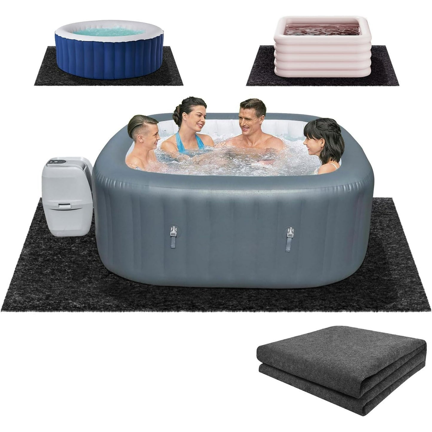 90 * 90 inch Hot Tub Pad, Inflatable Hot Tub Mat Outdoor Indoor, Waterproof Slip-Proof Backing, Absorbent Spa Pool Ground Base Flooring Protector Mat for Protect Hot Tub Pool from Wear