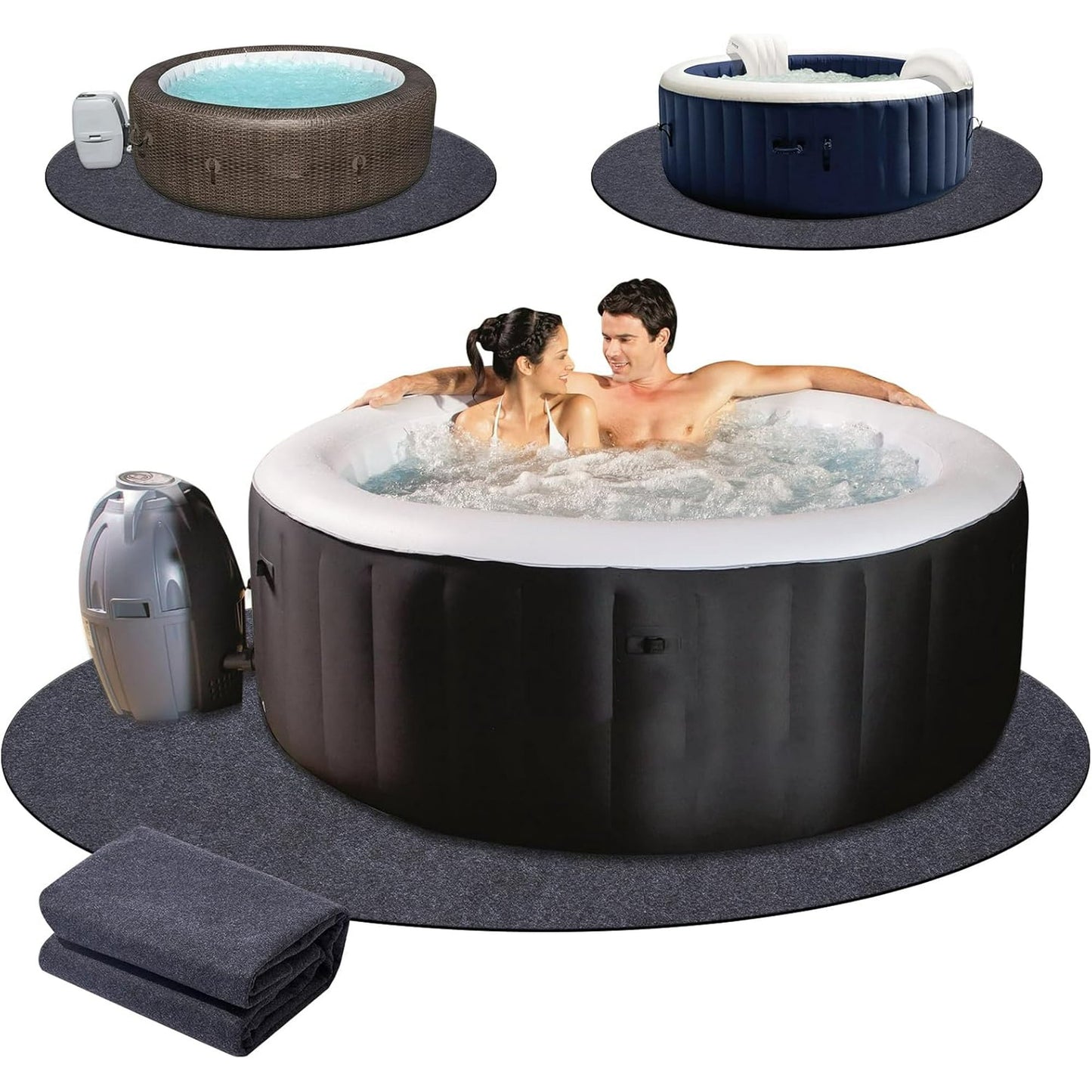 90 Inch Dia Round Hot Tub Mat, Large Washable Above Ground Protector Pad Water Absorb with Slip-Proof Backing, Portable Spa Pool Accessories for Outdoor Indoor Hot Tubs Protect from Wear