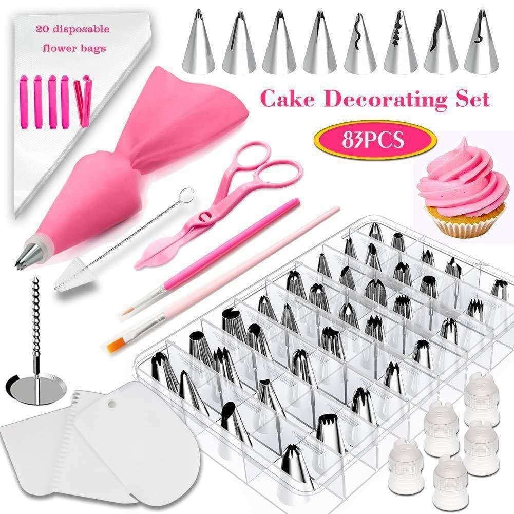 Cake Decorating Tools Kit 83Pcs, Russian Piping Tips Set Cake Cupcake Decorating Supplies Kit for Cake DIY Icing Nozzles Flowers Shaped Frosting Bags and Tips Baking Supplies in a Box for Beginners