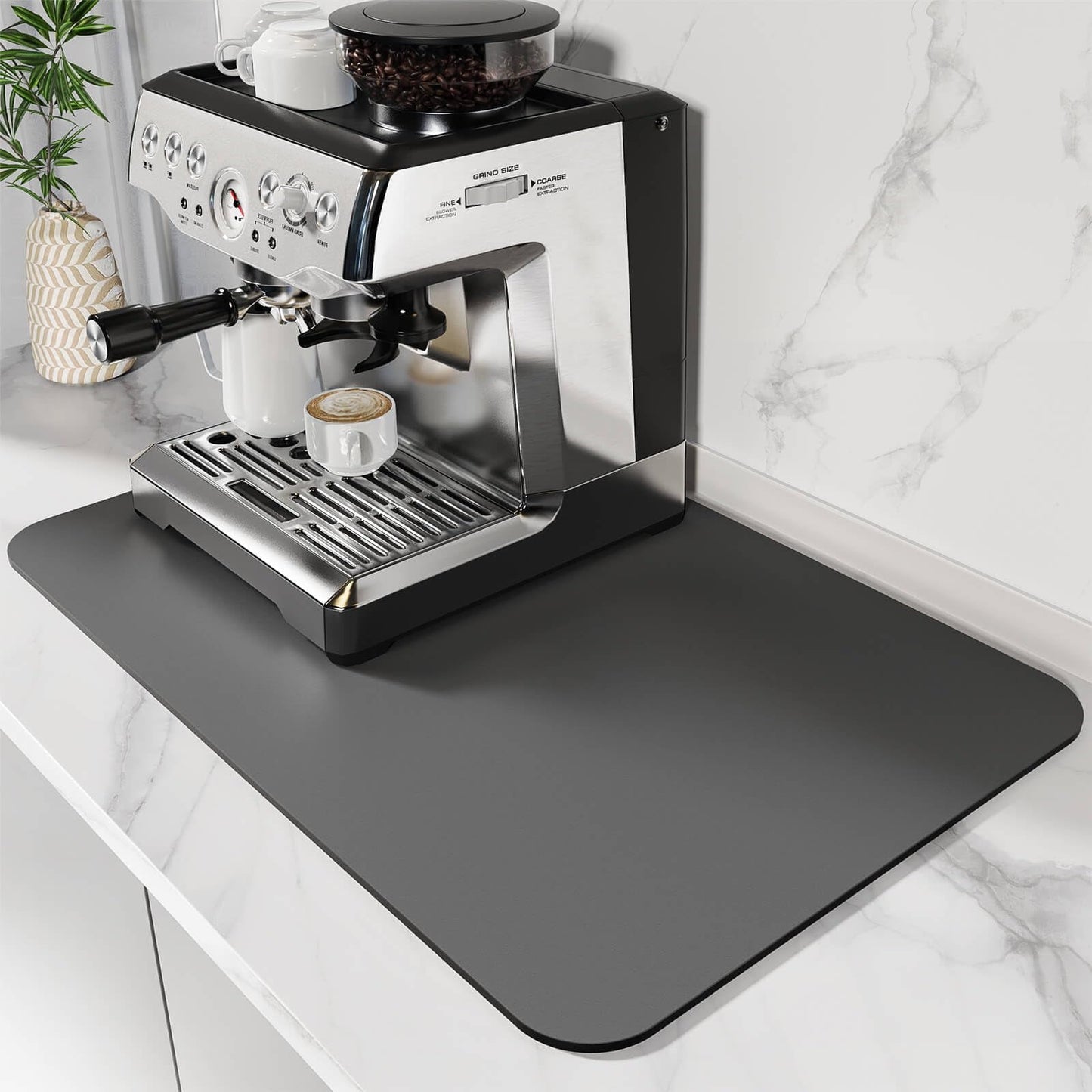 LJSXFI Coffee Mat, 16"x24" Coffee Bar Mat for Countertops, Absorbent Hide Stain Anti-Slip Coffee Bar Accessories Fit Under Coffee Machine Mat, Dish Drying Mats for Kitchen(Dark Grey)