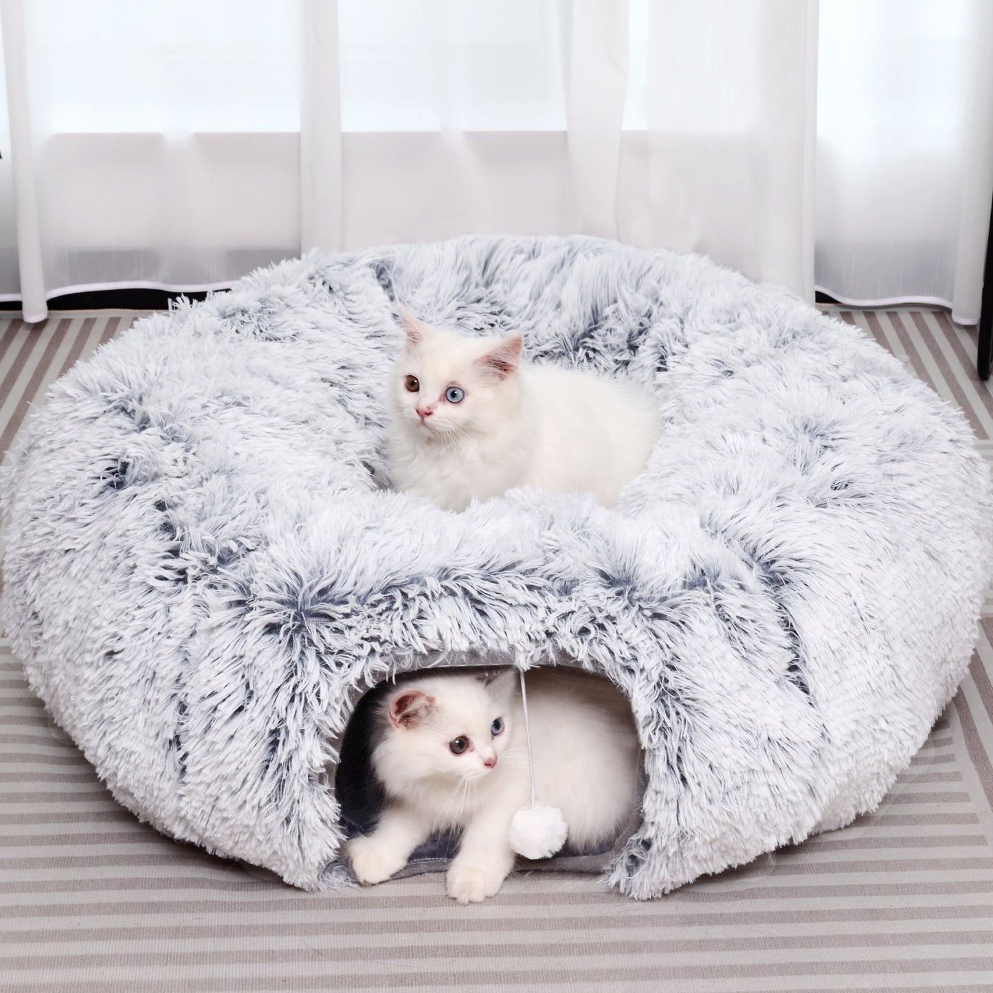LJSXFI Plush Cat Tunnel with Cat Bed for Indoor Cats, Multifunctional Cat Donut Tunnel for Small Medium Large Cats Kitten Rabbit Puppies