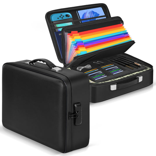 Fireproof Document Box With Combination Lock， Panbear Fire Proof Safe For Home Documents Fireproof Water Resistant Hard Case Safe Box For Important Documents Certificates Laptop Passports (Black)