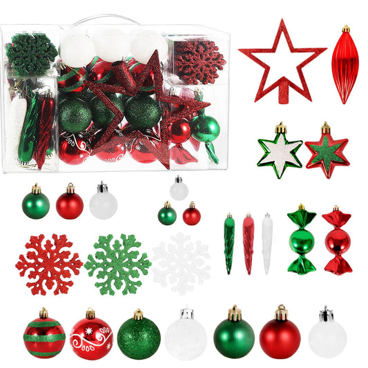 102ct Christmas Ball Ornaments Red Green White, Shatterproof Xmas Balls for Christmas Tree Decoration