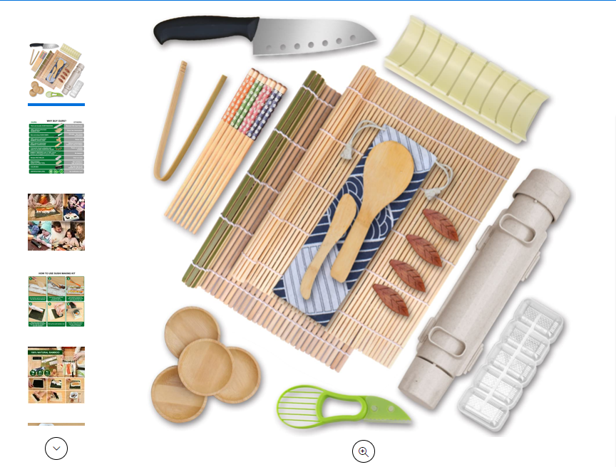 Sushi Making Kit, 23 in 1 Bamboo Sushi Maker Bazooka Sushi Roller Kit with Mat, Sushi Knife, Tweezers, Chopsticks and Holder, Mold, Dishes, Spreader Knife, Avocado Slicer, Bag