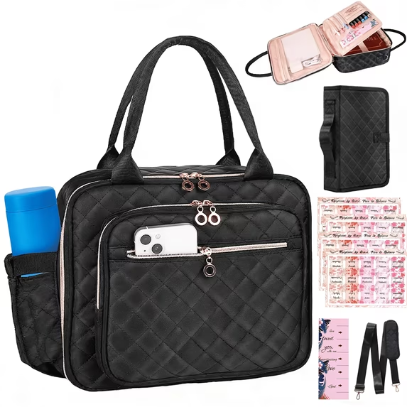 Large Bible Bag for Men, Multifunctional Teacher Tote,Office Bag,Quilted Bible Case with Book Cover,Bible Study Supplies Journal Set Accessories,Black