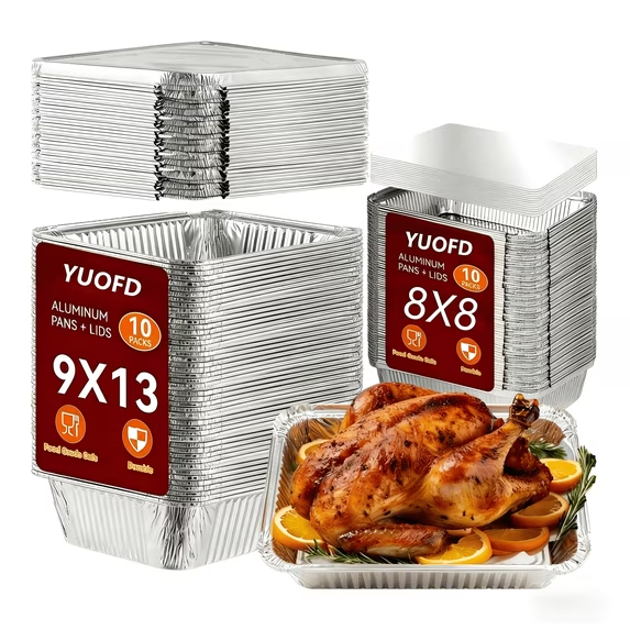 20 Pack Aluminum Pans, 10 Large 9x13 Foil Pans Half Size & 10 Small 8x8 Disposable Baking Pans With Lids, Square Aluminum Pans With Lids, Catering Pans, Perfect for Cooking, Storing & Holidays
