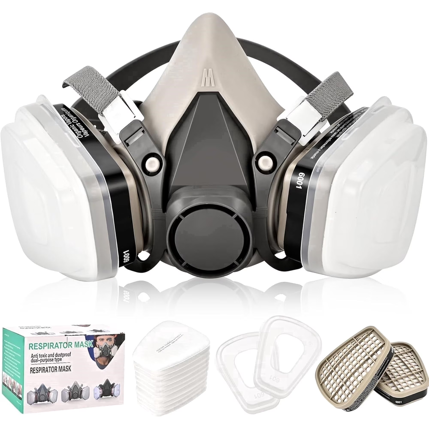 XINBTK Reusable Half Face Cover 6200 Respirator Mask, Gas Mask for for Painting, Woodworking, Construction, Sanding, Spraying, Chemicals