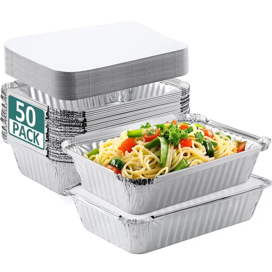 ZHIJYBO 8.6x6.3 inch (50 Packs) Disposable Aluminum Pans With Lids Foil Baking Pans Rectangular Aluminum Baking Pans，catering pans with lids Great for Baking, Cooking, Heating, StoringFood.