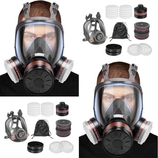 XINBTK Full Face Respirator Mask, Gas Masks Survival Nuclear and Chemical, Gas Respirator with 40mm & P-A-1 Activated Carbon Filter for Dust Spray Soldering Polishing Welding(2 Set)