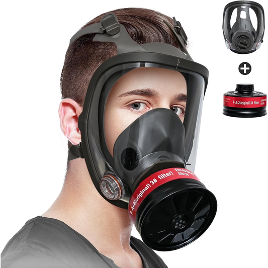 XINBTK Gas Mask Survival Nuclear and Chemical, Full Face Reusable Respirator Mask with 40mm Activated Carbon Filter for Gases, Dust, Organic Vapors, Fumes, Spray, Welding, Painting