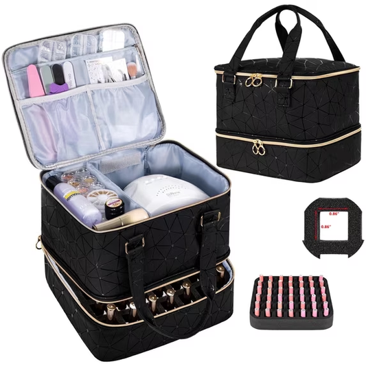 Nail Bag Organizer Case Holds 42 Bottles Nail Polish & Nail Lamp,Nail Kit Storage Carrying Case,Nail Kit Supplies Organizer,Nail Polish Travel Carrying Box Nail Tech Organizer Storage Bag