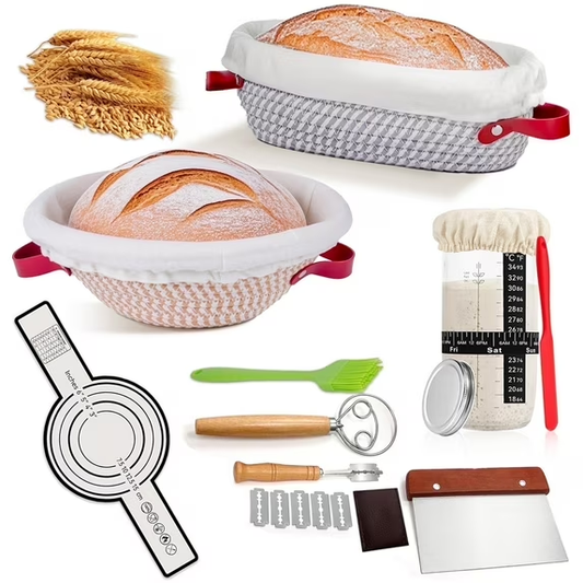Bread Baking Kit – Sourdough Starter Set with Proofing Basket and Tools, Complete Set for Home Bakers and Gift Giving