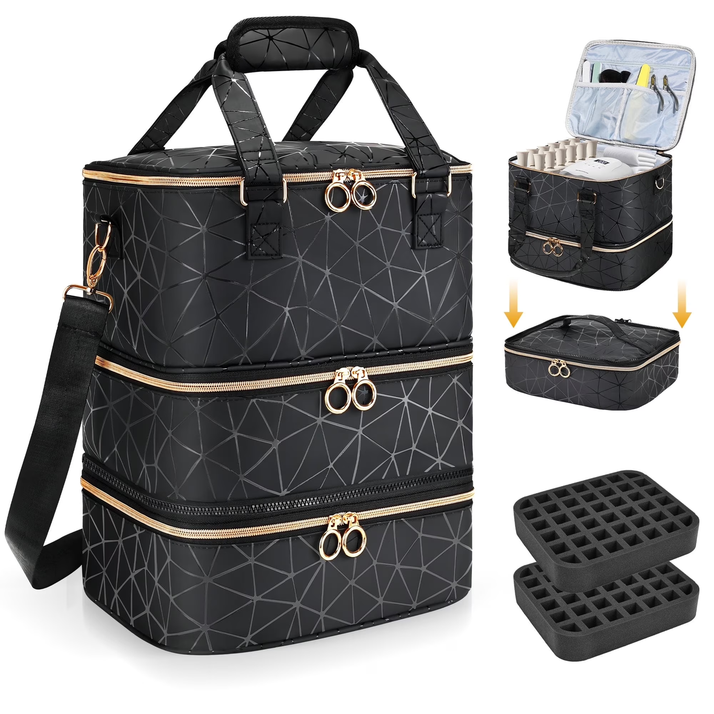 TIJITY Large Nail Polish Organizer Bag Holds 84 Bottles Nail Polish and a Nail Lamp, PU Leather Nail Kit Storage Carrying Case, Removable Portable Travel Nail Art Tool Storage