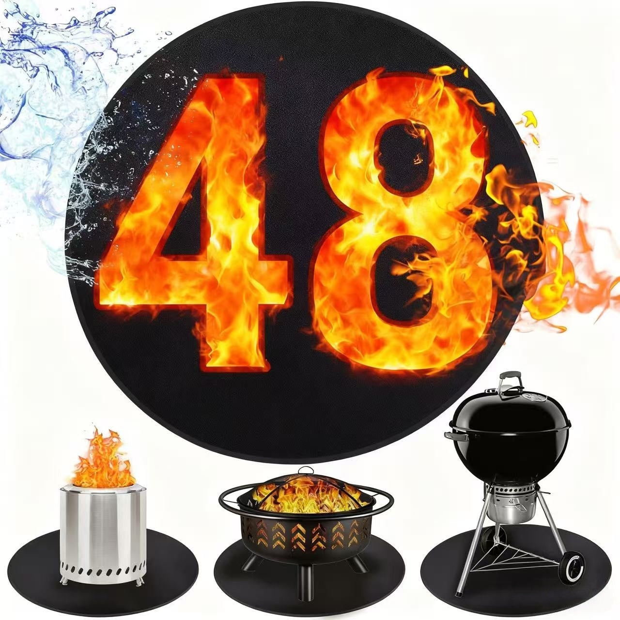 48inch Under Grill Mats for Outdoor Grill, Double-Sided Fireproof Deck and Patio Protector Mat, Waterproof Oil-Proof BBQ Floor Pad Indoor Fire Pit Fireplace Mat
