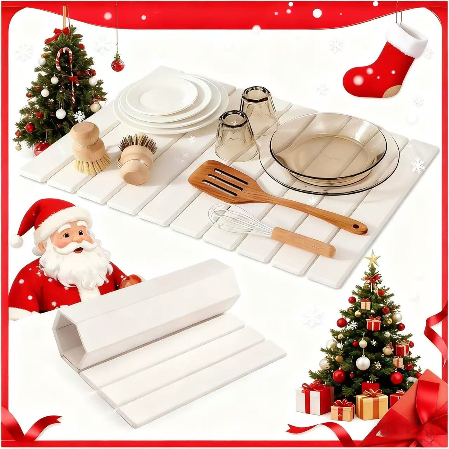 Large Stone Drying Mat for Kitchen Counter, 24''L x 16''W Diatomaceous Earth Collapsible Dish Drying Mat, Quick Drying Mat for Dishes, Glasses and Flatware