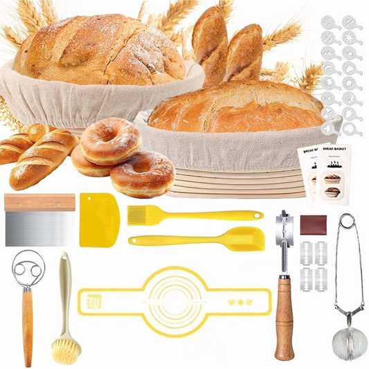 Sourdough Starter Kit, 9" Round & 10" Oval Bread Baking Supplies Tools, Bread Proofing Baskets Set with Bread Lame, Bread Making Tools Gift for Bakers