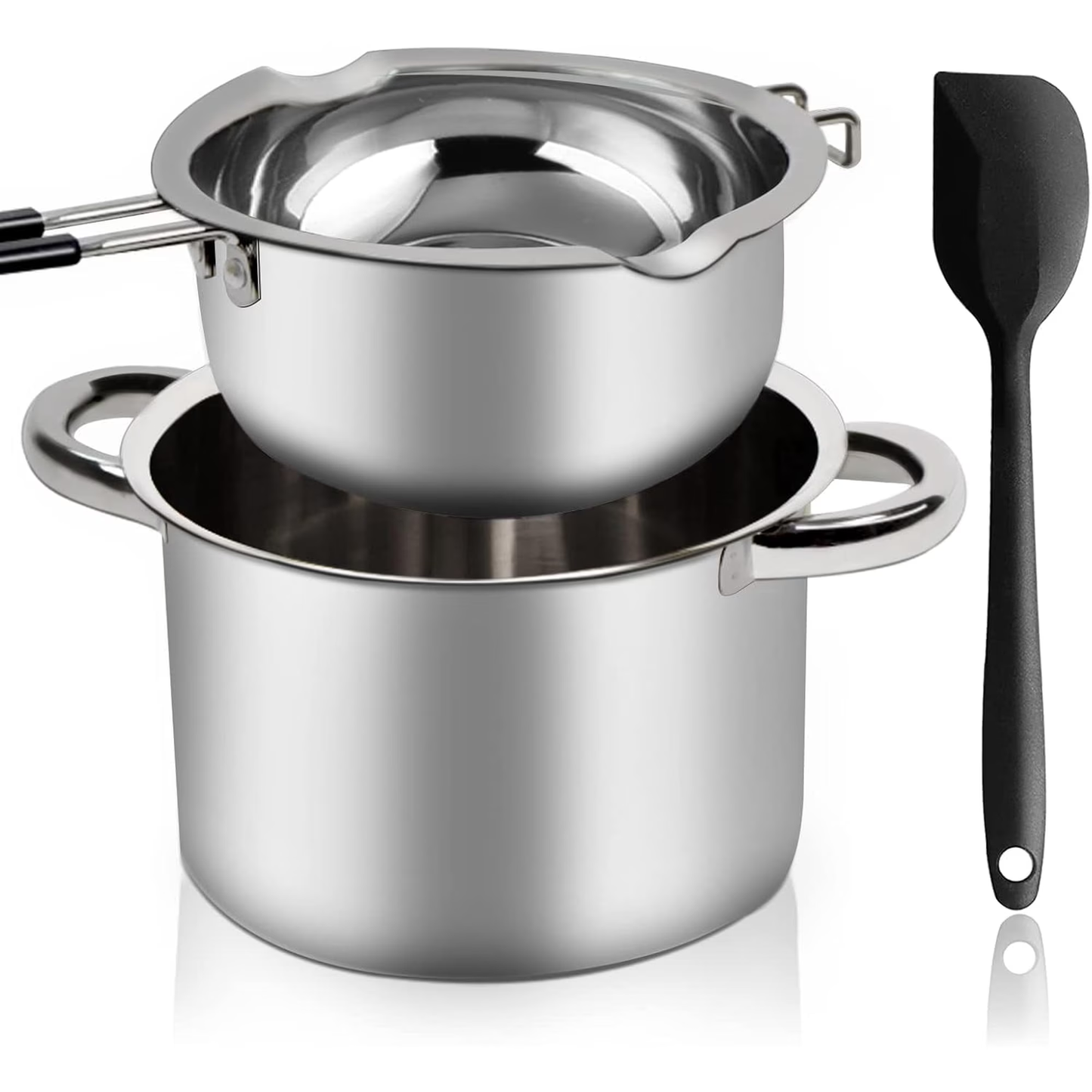 Double Boiler Pot Set, Stainless Steel Pot with Silicone Spatula Mixing Bowl for Melting Chocolate, Candy, Soap, Wax, Candle Making (600ML/0.55QT)