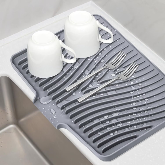 Silicone Dish Drying Mat for Kitchen Counter, Panbear Dish Drying Pad, Non-Slip Drain Pad with Built-in Drain, Easy to Clean, Heat Resistant Drying Mat