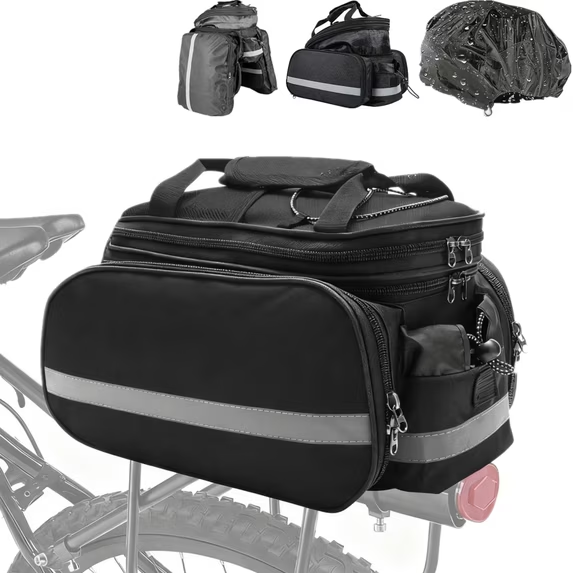 Bike Rear Rack Bag, 27L Bicycle Pannier Bag Waterproof & 2 Side Foldable Panniers Bike Saddle Bag with Reflective Strips Bike Carrier Bag for Travel Outdoor Cycling Trip