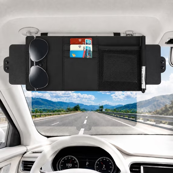 LQIQIZ Universal Car Sun Visor Extender, with Side Shade & Eyeglasses Clip – Retractable & Adjustable, Anti-Glare UV400 Protection, No Distortion, Safe & Comfortable Driving