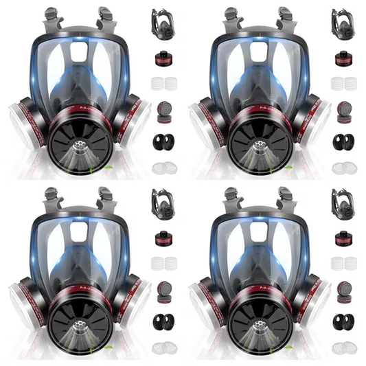 CRJKIJ 4 Pack Reusable Full Face Respirator Mask with Filters, Reusable Chemical Gas Mask for Dust, Organic Vapors, Spray Paint, Epoxy Resin, Polishing, Welding, Sanding & DIY Chemical Work