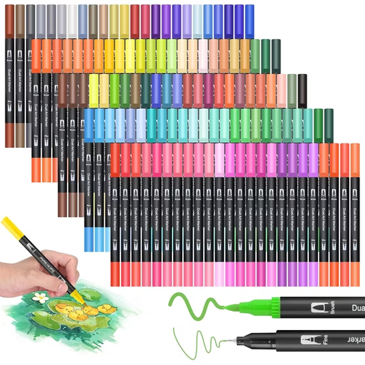 Dual Markers Brush Pens , Panbear 100 Color Art Markers Christmas Gifts for Adults , Double Tip Colored Pen for Adult Coloring Books Art Suppliers Office Supplies