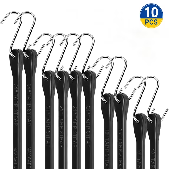 LQIQIZ 10 Pack Bungee Cords with Hooks, 10/15/21/31 Inch Heavy Duty Rubber Tarp Straps, 180Lbs Load Capacity, EPDM UV Resistant, Stretch 1.5X Length, for Camping, Cargo, Truck, Motorcycle and RV