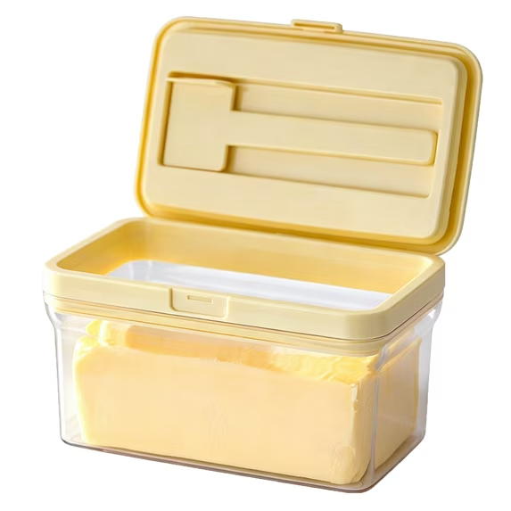 QIYFDDF Butter Dish, Airtight Butter Keeper Container with Magnetic Cutter for Countertop and Refrigerator Door Shelf, BPA-free Butter Box, Yellow