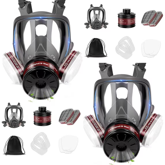 CRJKIJ 2 Pack Full Face Respirator Mask with 40mm Activated Carbon Filters and 6001 Filter, Reusable Full Face Gas Mask Survival for Chemicals Dust Vapors Spray Paint Resin Polishing Welding