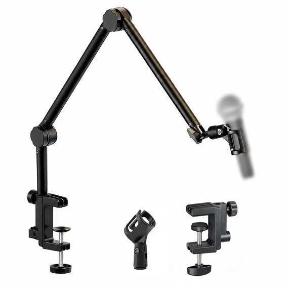 LQIQIZ Microphone Boom Arm, 3/8" Universal Thread Microphone Stand, Supports 1.5KG, 3-Stage Adjustment with Mic Clip, 360° Rotation & 180° Tilt, Mic Boom Arm for Podcast, Gaming, Singing
