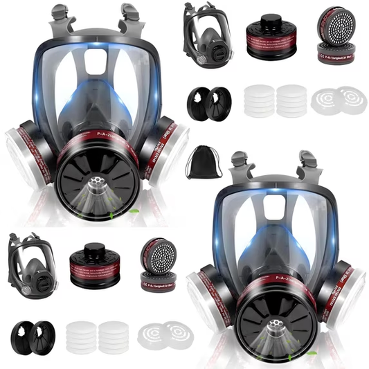 CRJKIJ 2 Pack Respirator Gas Masks with Filters, Gas Masks Survival Nuclear and Chemical, Reusable Full Face Respirator Mask Against Organic Vapors Chemical Spray Paint Dust Welding Cutting DIY Work