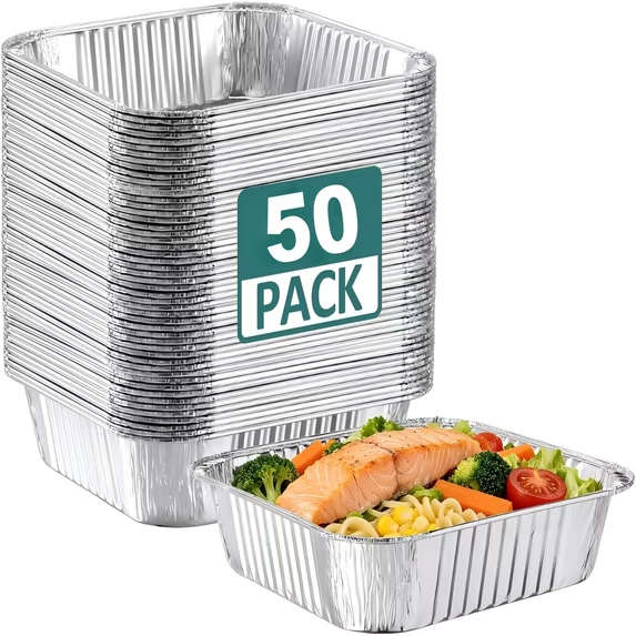 50 Pack 8x8 Disposable Aluminum Pans - Square Foil Pans, Aluminum Tin Foil Baking Pan, Food Containers for Baking, Cooking, Heating Cakes, Bread