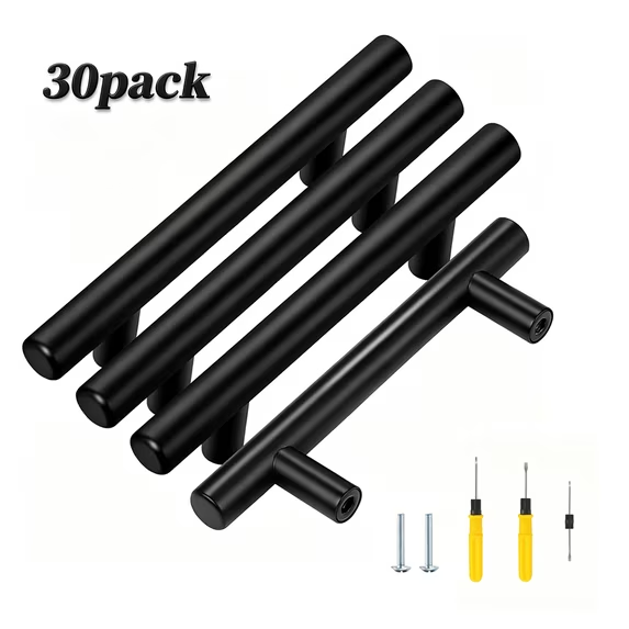 QIYFDDF Cabinet Handles, 30-Pack, Stainless Steel with Matte Finish, Ideal for Cabinet Doors in Kitchen, Bathroom, Living Room & Bedroom
