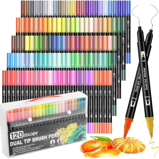 120 Colors Dual Markers Brush Pens, JUJURU Art Markers Colored Pens for Adult Coloring Books, Brush and Fine Point Dual Tip Artist Colored Marker Set for Drawing Adult Coloring Hand Lettering