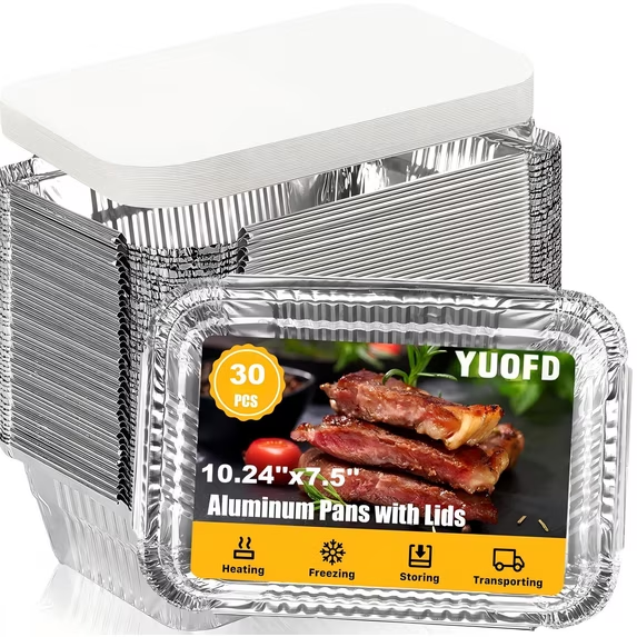 YUOFD Aluminum Pans Disposable Foil, Heavy Duty Foil Pans with Lids 10.24*7.5in Tin Pans Disposable Food Containers for Baking, Cooking, Heating, Storing and Food Prepping