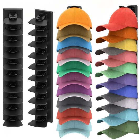 QIYFDDF 2 Pack Hat Organizer for Baseball Caps, Detachable Hat Rack Hold up to 40 Hats, Hat Hanger with Strong Adhesive Hat Storage Holder Display for Closet Door and Wall (Black)