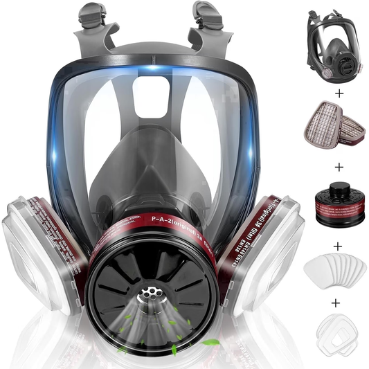 Gas Masks Survival Nuclear and Chemical, CRJKIJ Reusable Respirator Full Face Gas Mask with 6001 and 40mm Activated Carbon Filter Against Organic Gases Dust Vapors Chemical for Spray Paint Sanding