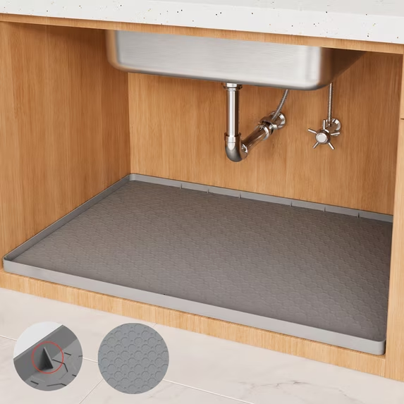 Silicone Under Sink Mat, 34"×22" Silicone Mat for Under Kitchen Sink Waterproof, Rubber Mat for Under Kitchen Sink for Kitchen & Bathroom Cabinet