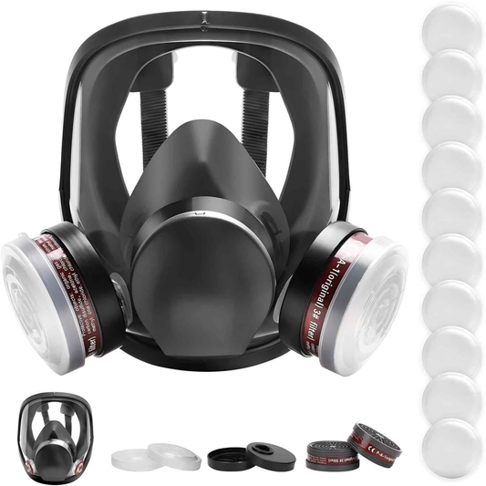CRJKIJ Full Face Gas Mask - Gas Masks Survival Nuclear and Chemical, Reusable Respirator Mask with P-A-1 Activated Carbon Filter for Dust Spray Soldering Polishing Welding (6800 Respirator)