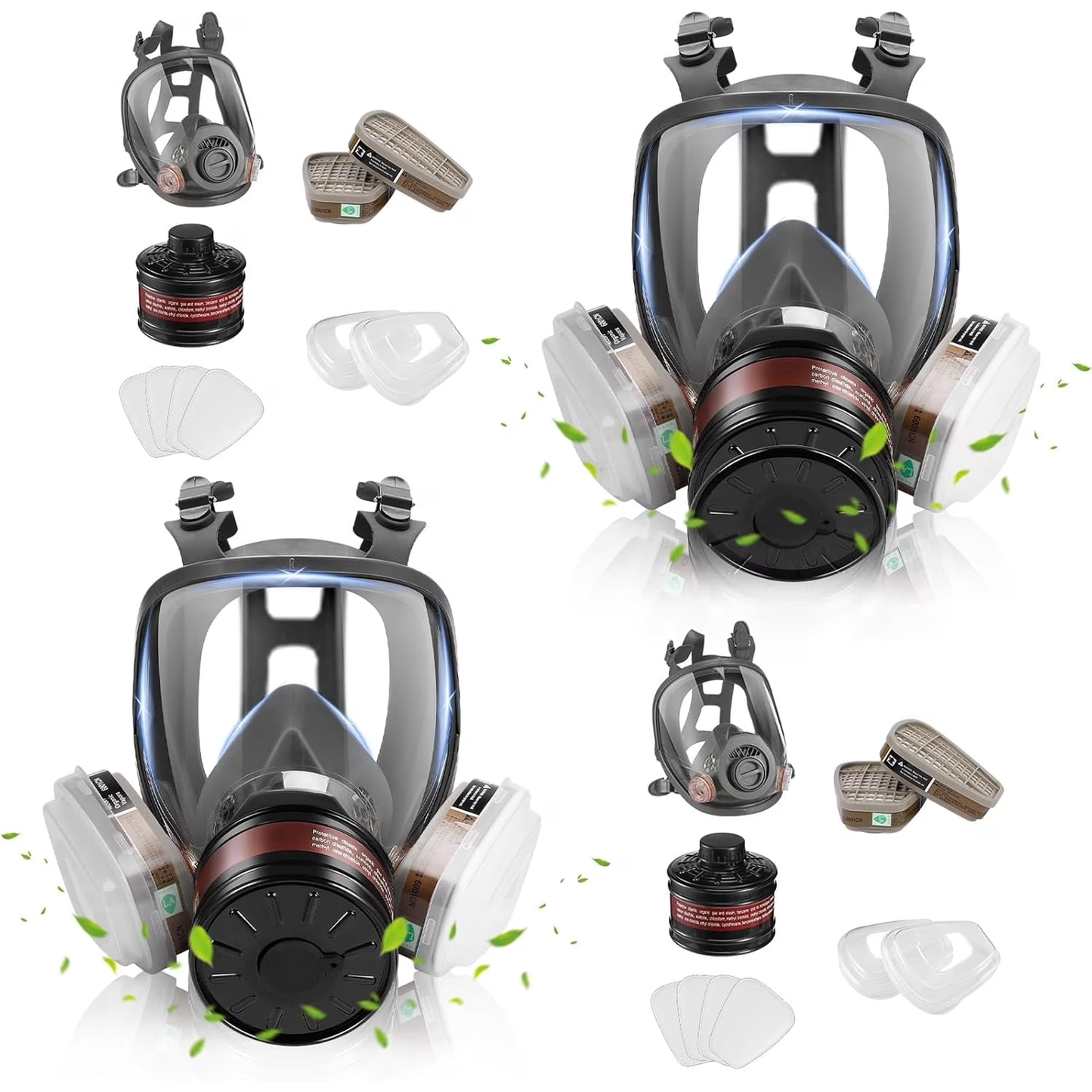 2 Pack Full Face Gas Mask, Gas Mask Survival Nuclear and Chemical with 6001 and 40mm Activated Carbon Filter,Reusable Respirator Mask for Dust Spray Soldering Paint Resin Polishing Welding