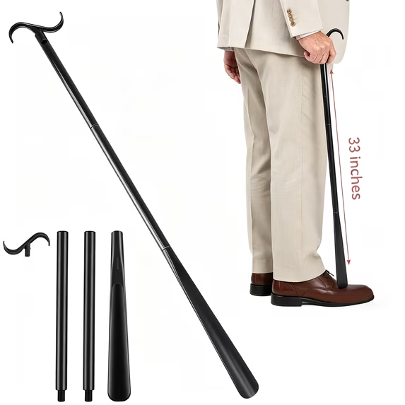 QIYFDDF 33in Long Handle Shoe Horn, 3-In-1 Detachable Shoe Horn with Sock Removal Tool for Dressing Assistance with Handle for Elderly Pregnant Women with Limited Mobility